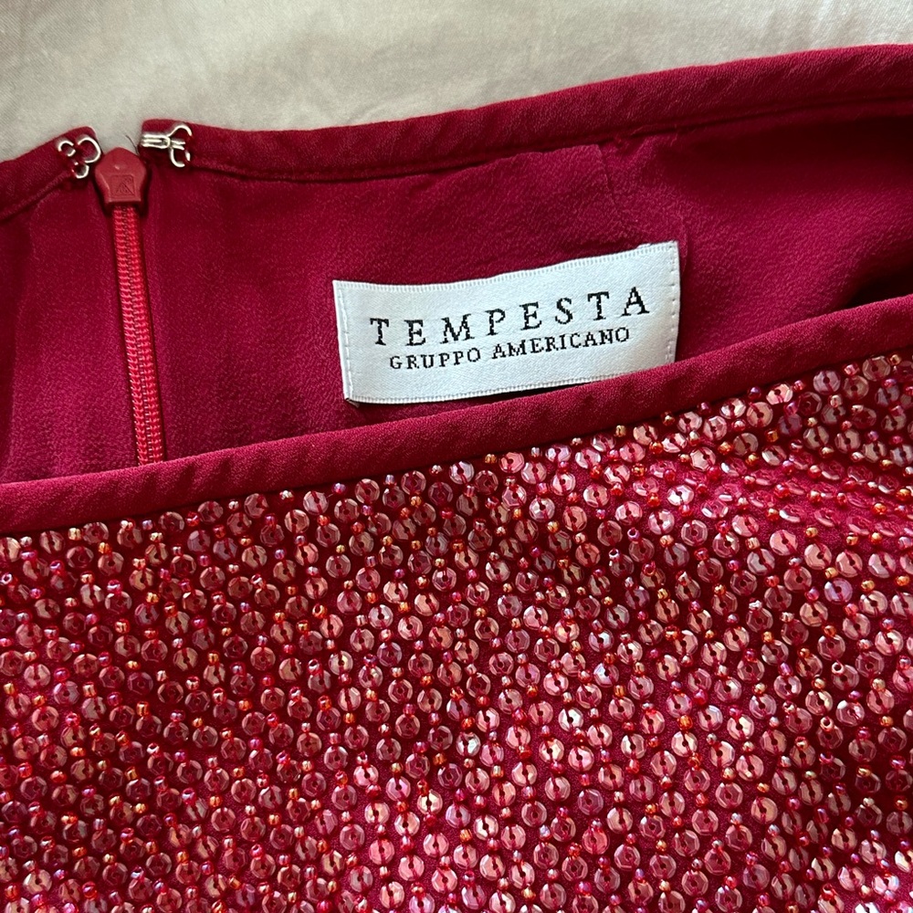 Red beaded sequin mini skirt